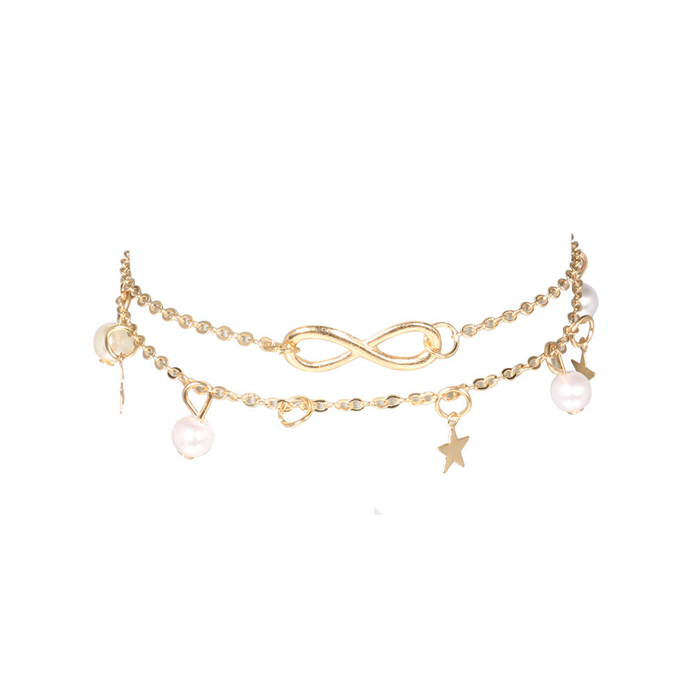 Women's Alloy 8-word Double Circles Star Anklet