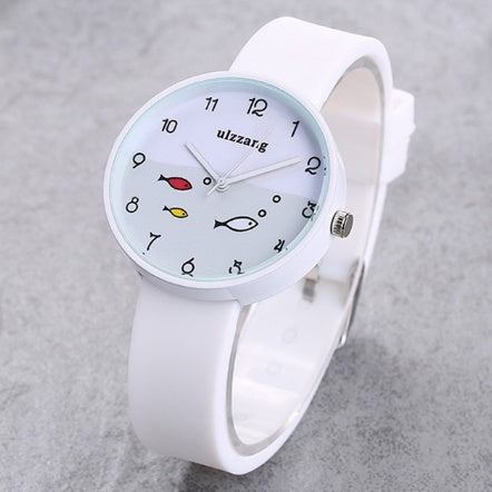 Children Watch For Girls Color Silicone Strap Fashion Quartz Wristwatch Fish Dial Cartoon Kids Clock