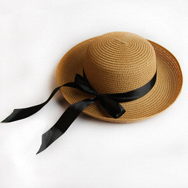 Season Straw Hats, Women's Pastoral  Bowknot Curly Straw Hat, Big Brim Hat