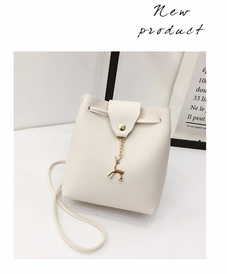 Small Square Bag One Shoulder Diagonal Fawn Pendant Solid Color PU