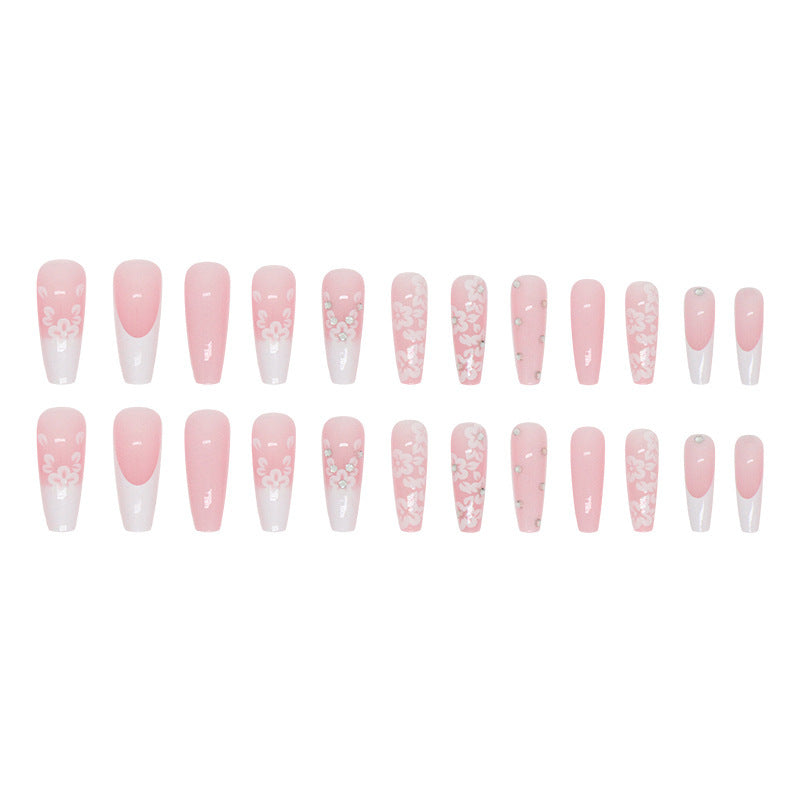 Long Ballet Diamond Long French Fake Nails