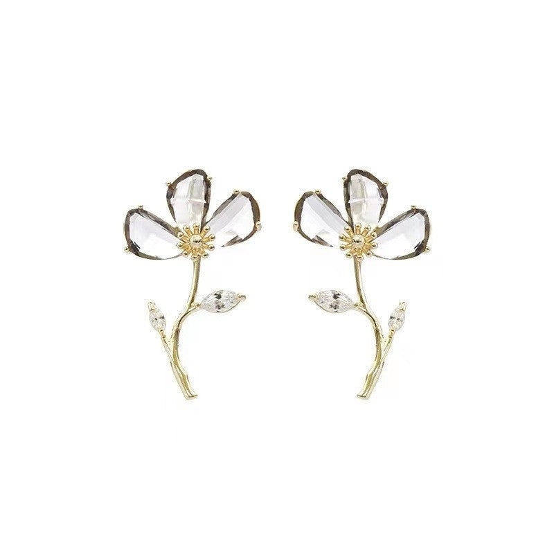 Japanese And Korean Gentle Super Immortal Flower Zircon Earrings With Small And Fresh Forest Series High Grade Earrings