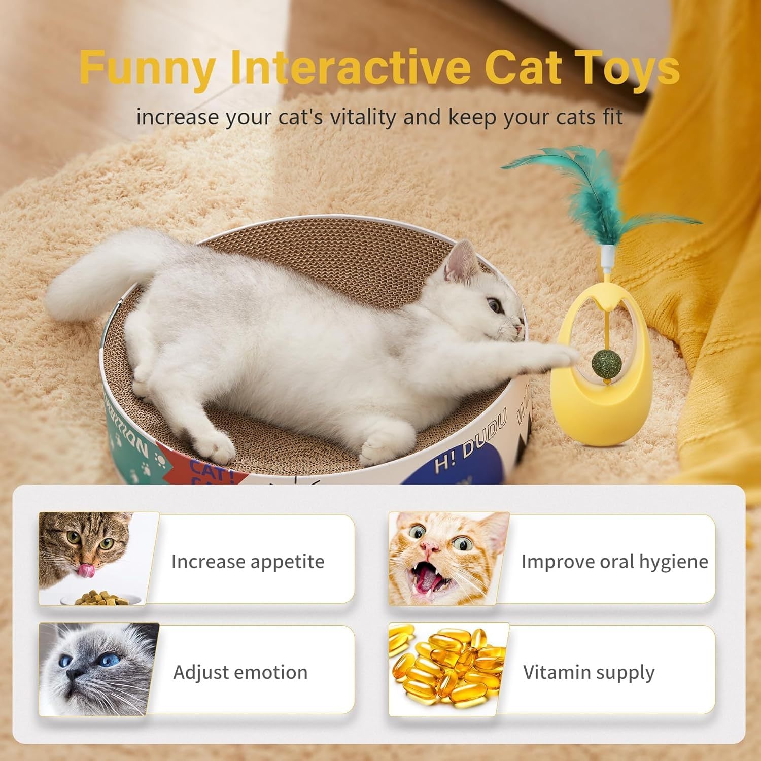 Catnip Toys For Cats Tumbler Cat Toy With Edible Catnip Balls Interactive Funny Toy Indoor With Feathers Exercise Plaything For All Breeds