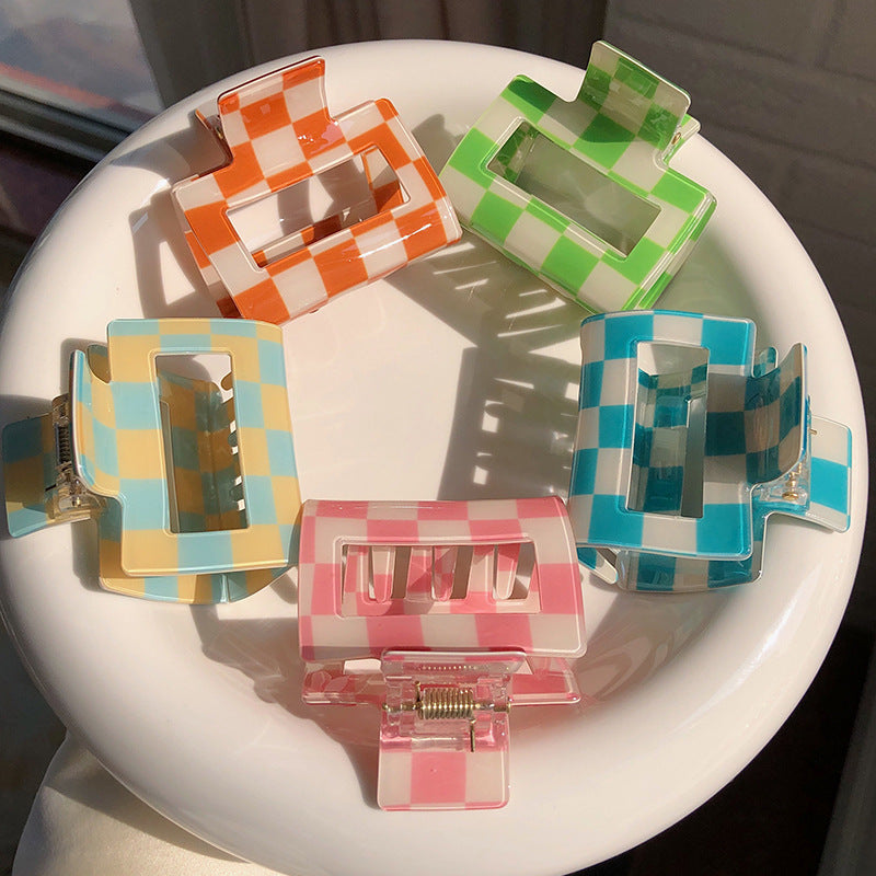 Colorful Checkerboard Grab Clips All-match Hair Grasping Simple