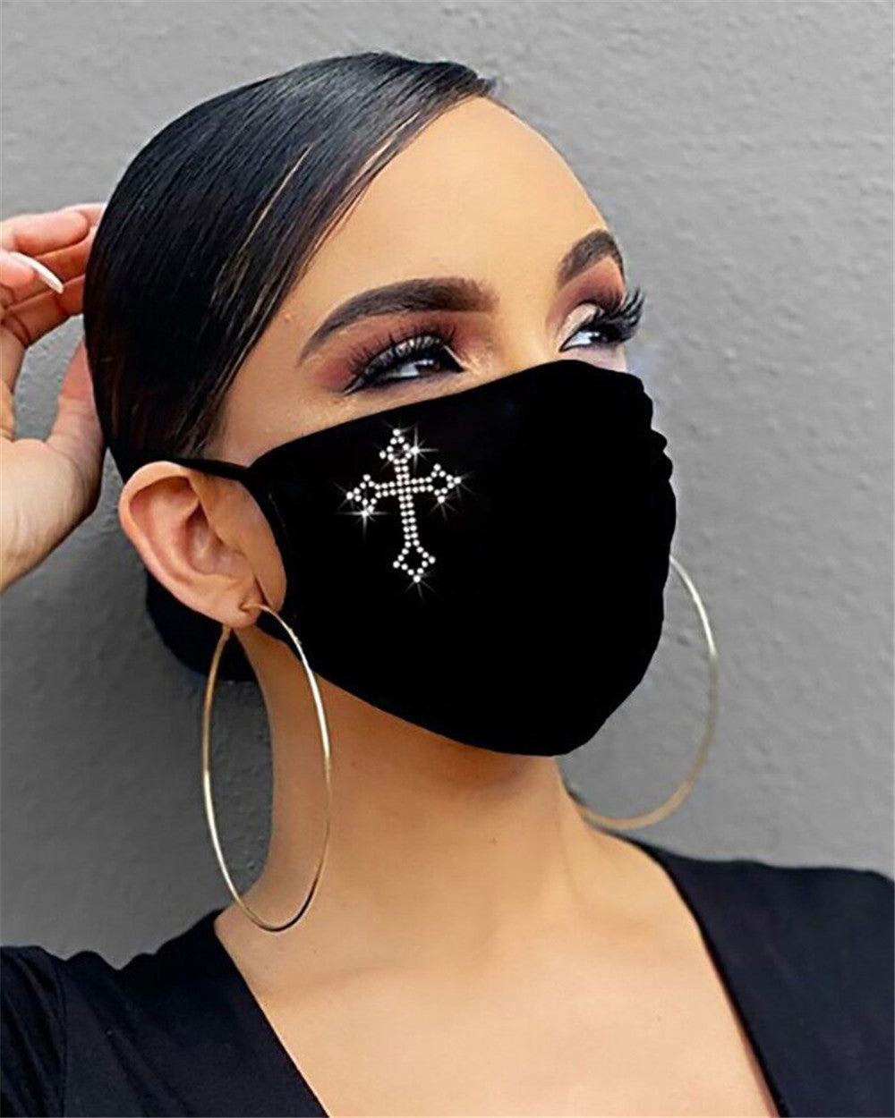 Riding Mask Cotton Dustproof Black Fashion Flashing Diamonds With Rhinestones