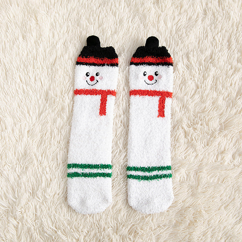 Child Christmas Socks Winter No-shedding Cute Elk Elk Santa Claus Snowman Sleeping Floor Coral Fleece Socks