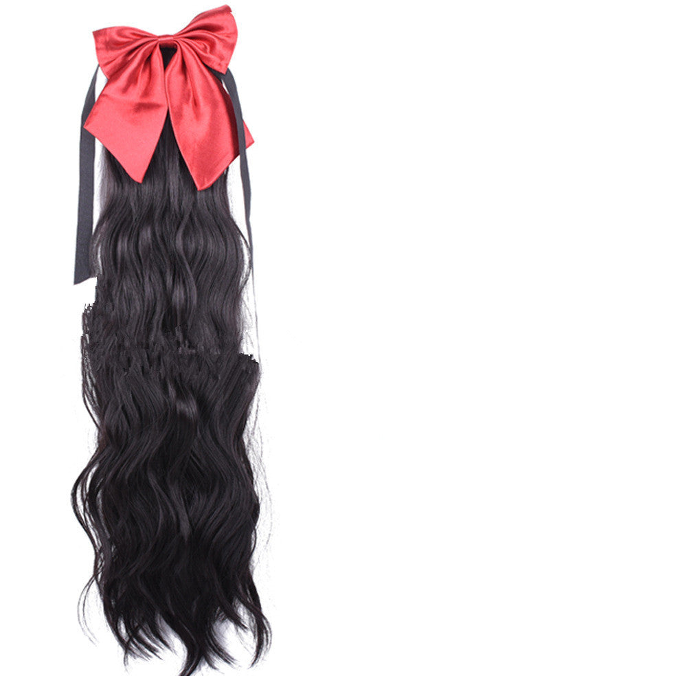 Red Bow Ponytail Wig Women''s Long Hair Ribbon Wig Ponytail