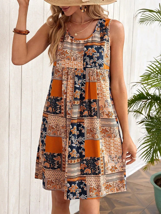 European And American Sleeveless Printed Dress