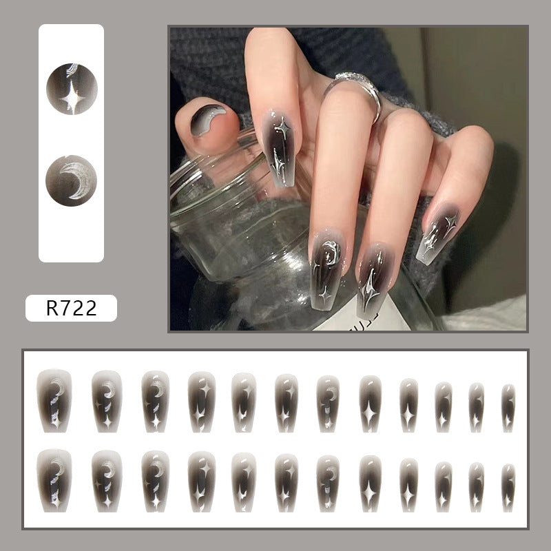 Dark Hot Girl Ins Style Blush Nail Silver Fake Nails