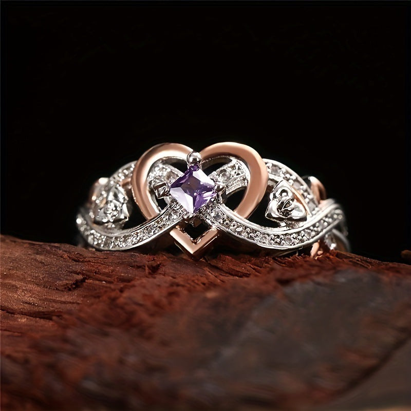 Women's Simple Heart-shaped Zircon Ring