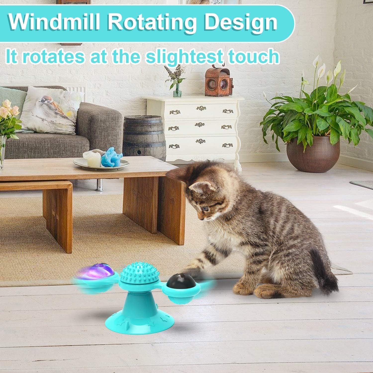 Animal Doll  Stuffed Cat Pet  Catnip Grass Toy Interactive Windmill Cat Toys With Catnip  Cat Toys For Indoor Cats Funny Kitten Toys With LED Light Ball Suction Cup Cat Nip Toy For Cat Chew Exerc