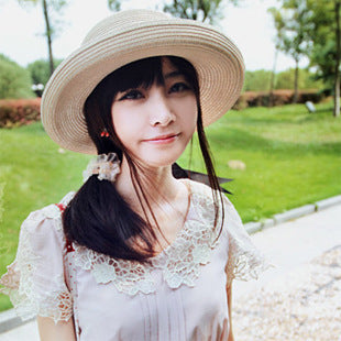 Season Straw Hats, Women's Pastoral  Bowknot Curly Straw Hat, Big Brim Hat