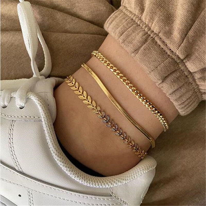 Personalized Retro Metal Texture Chain Leaves Anklets