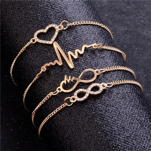 Modyle   Gold Color Crystal Wedding Bracelets Set CZ Stone Heart Bracelets Bangles For Woman