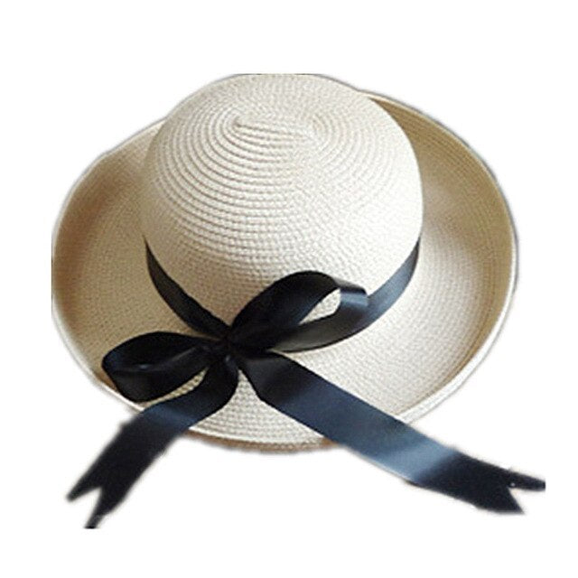 Season Straw Hats, Women's Pastoral  Bowknot Curly Straw Hat, Big Brim Hat