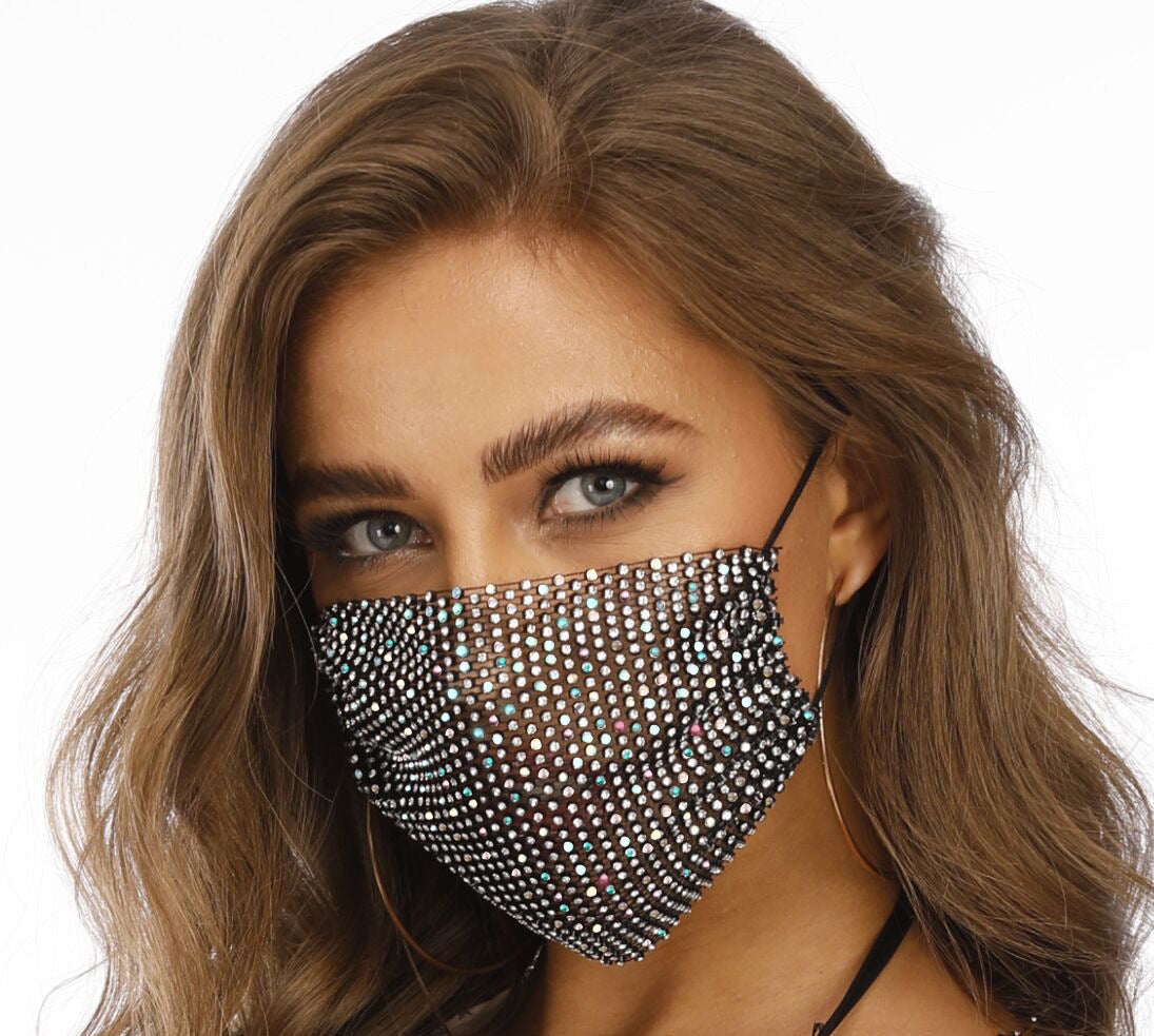 Novelty Fishnet-shaped Star Rhinestone Face Mask