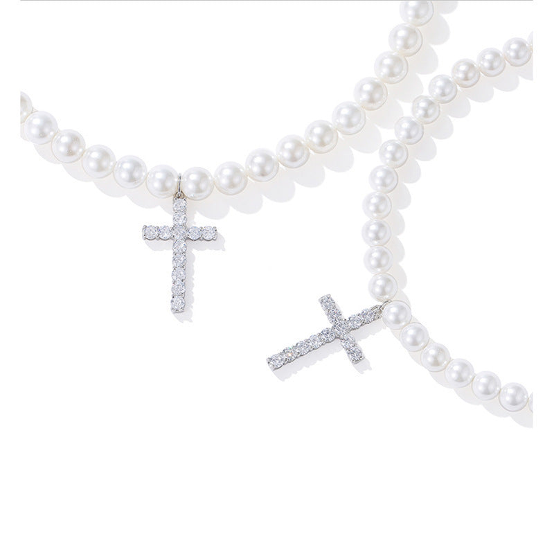 Fashion Pearl Cross Necklace For Men