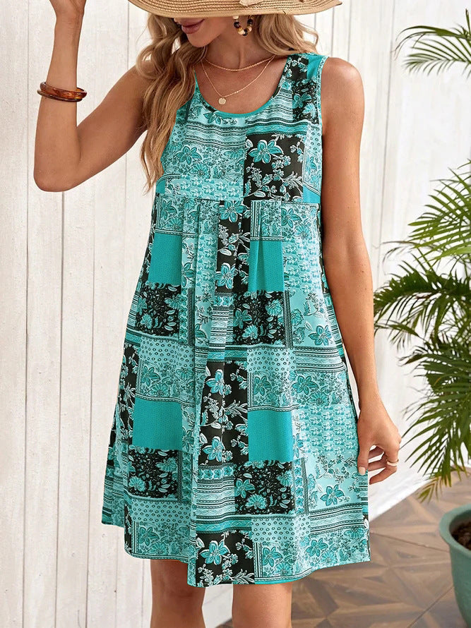 European And American Sleeveless Printed Dress