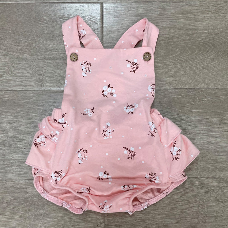 Kids Fashion Print Ruffle Sling Bodysuit