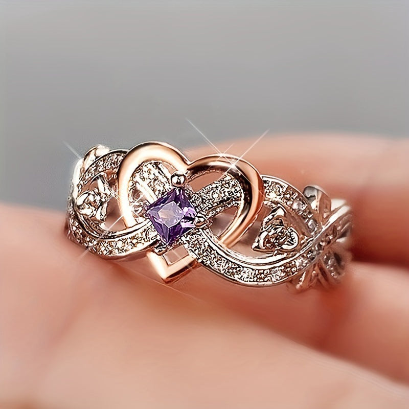 Women's Simple Heart-shaped Zircon Ring