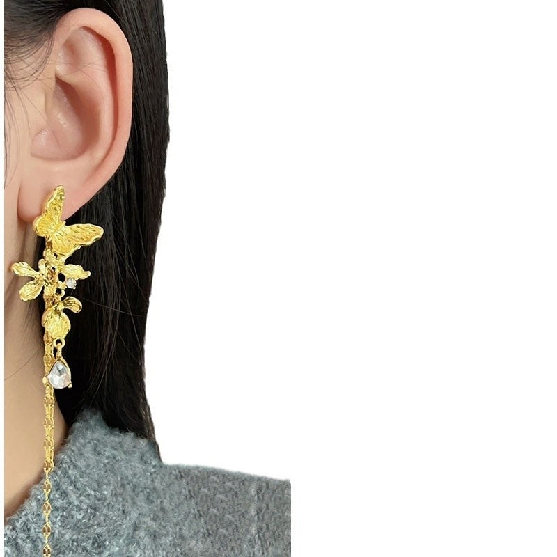 Women's Long Tassel Butterfly Earrings French Entry Lux Retro