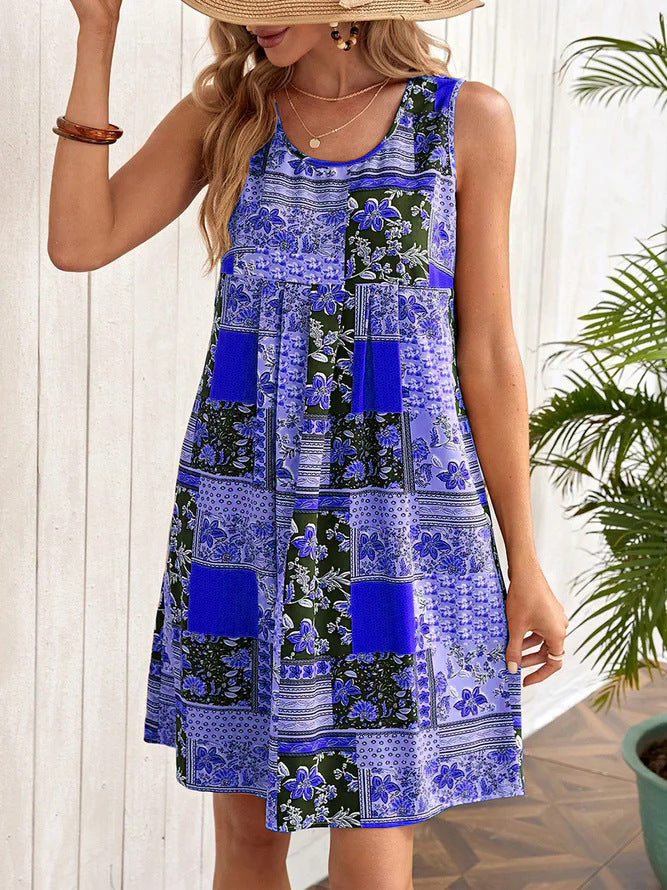 European And American Sleeveless Printed Dress