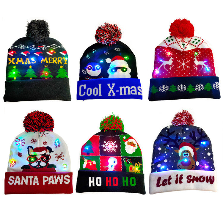 LED Christmas Hat Sweater Knitted Beanie Christmas Light Up Knitted Hat Christmas Gift  Kids Xmas New Year Decorations