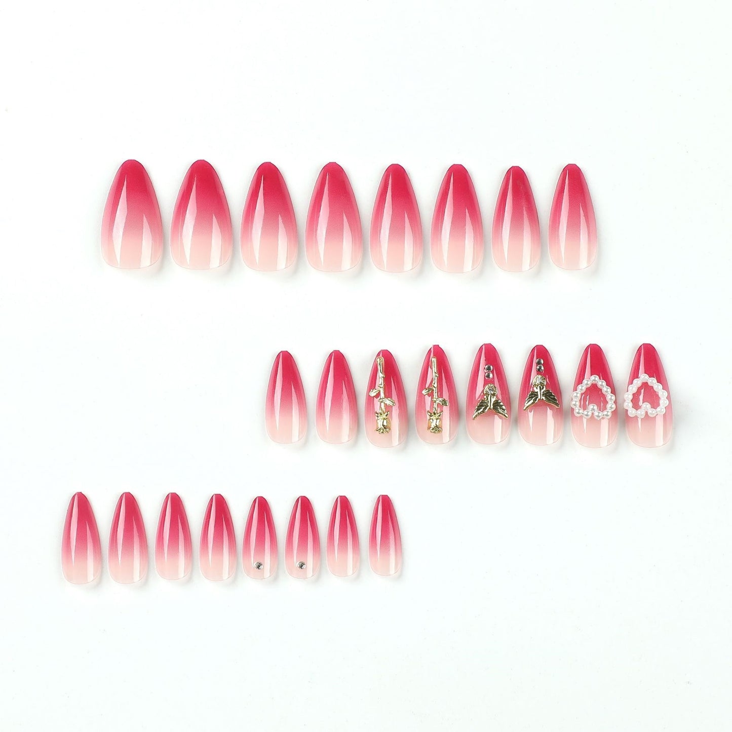 Wear Armor Red Gradient Three-dimensional Rose Pearl Fake Nails