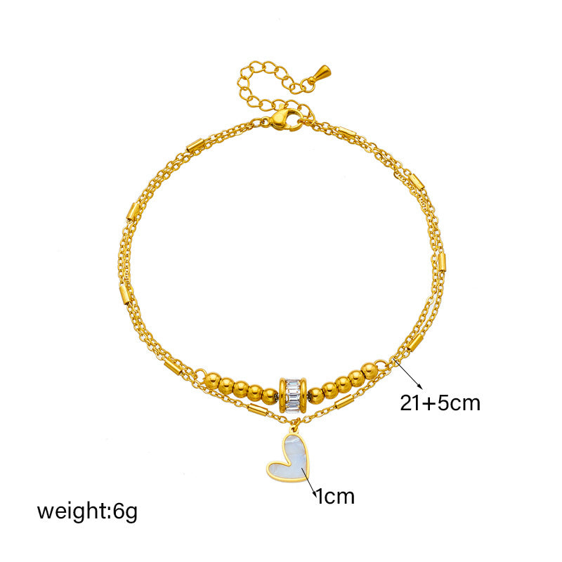 Multi-layer Twin Love Pendant Parts Chain Anklet