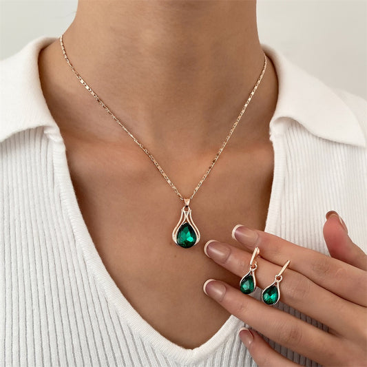 Emerald Water Drop Jewelry Suit Women