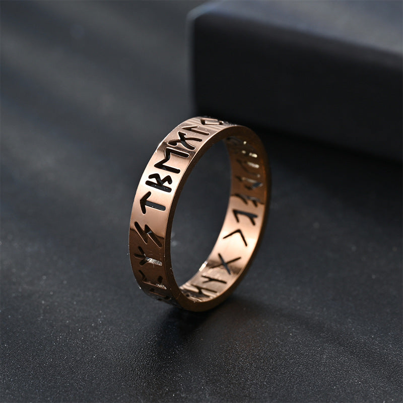 Viking Text Stainless Steel Hollow Titanium Steel Ring