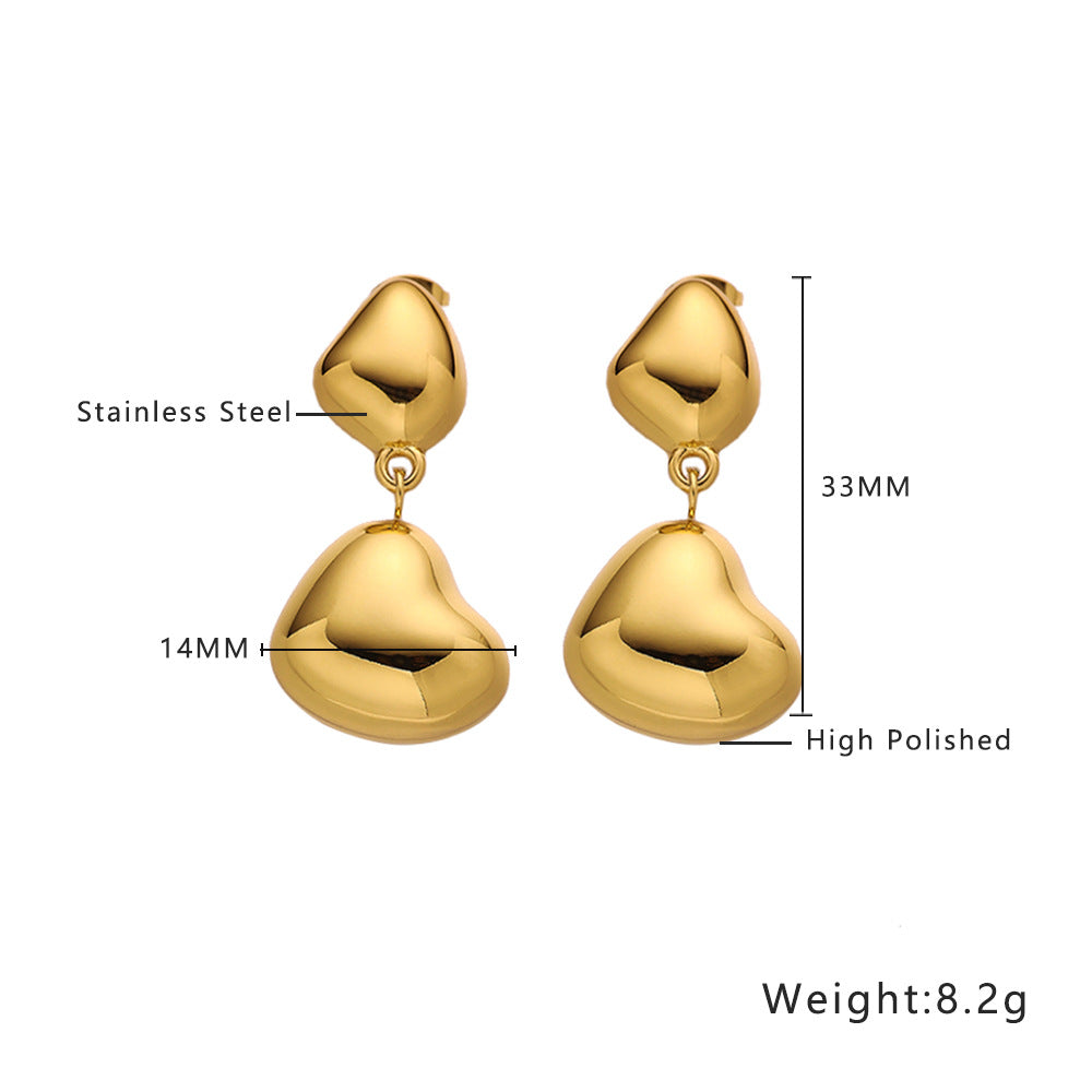 Stainless Steel Exaggerated Geometry Stud Earrings Love Heart