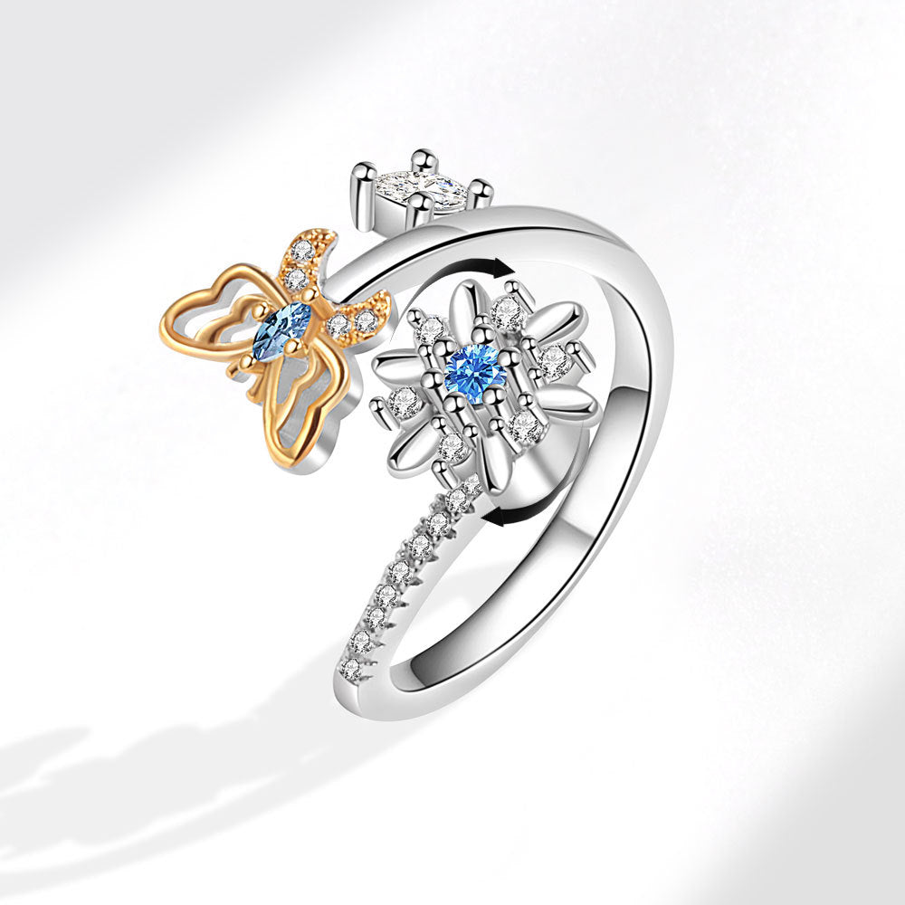 Women's Adjustable Zircon Rotatable Butterfly Ring