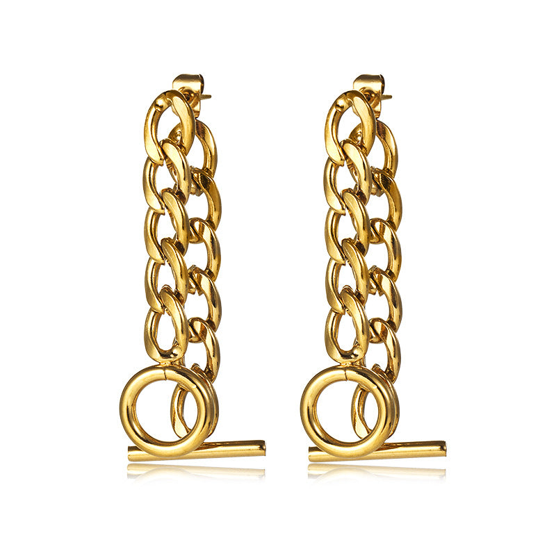 OT Buckle Stainless Steel Chain Earrings Simple Gold Plated