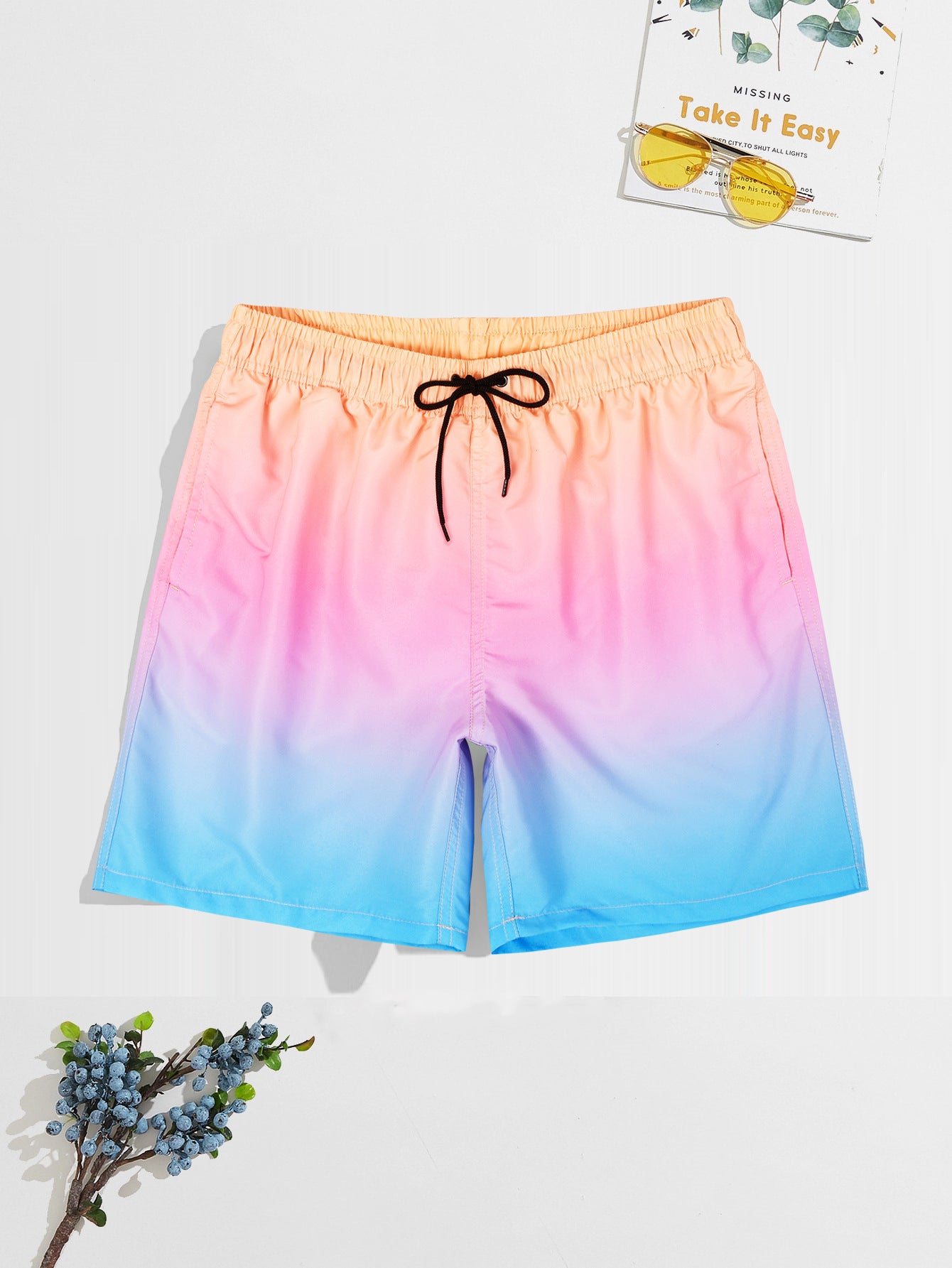 Gradient Swimming Trunks Men's Loose Printed Four Points Boyshorts