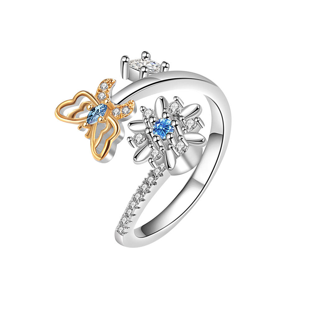 Women's Adjustable Zircon Rotatable Butterfly Ring