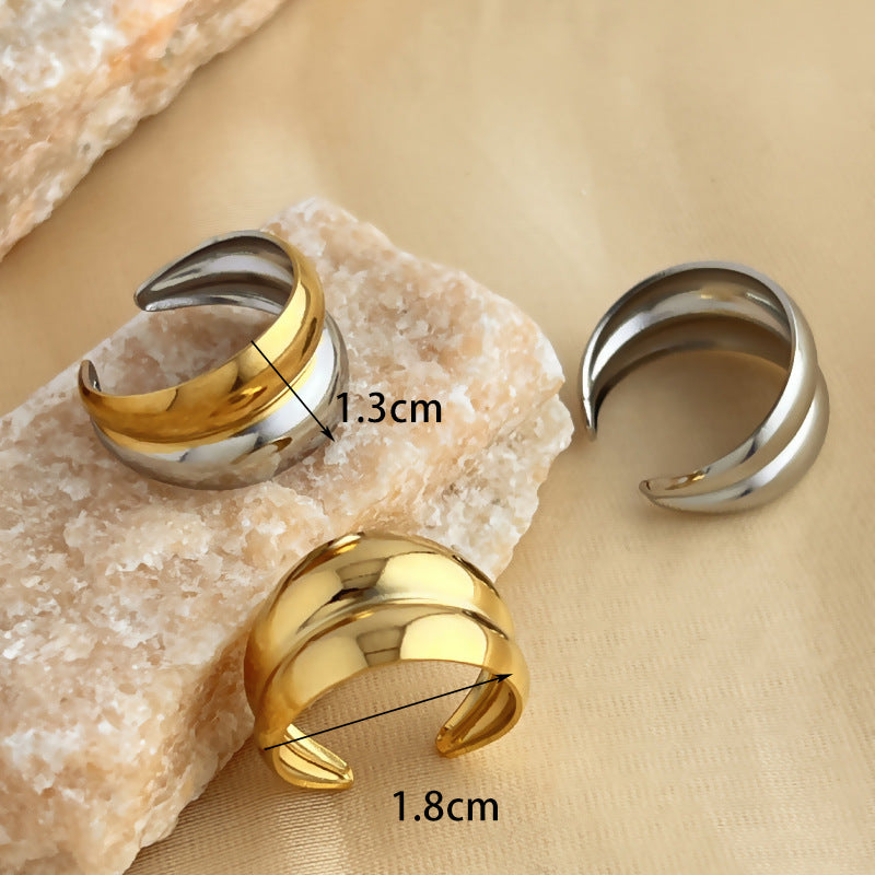 Fashion Stainless Steel Geometric Wide Hollow Ring