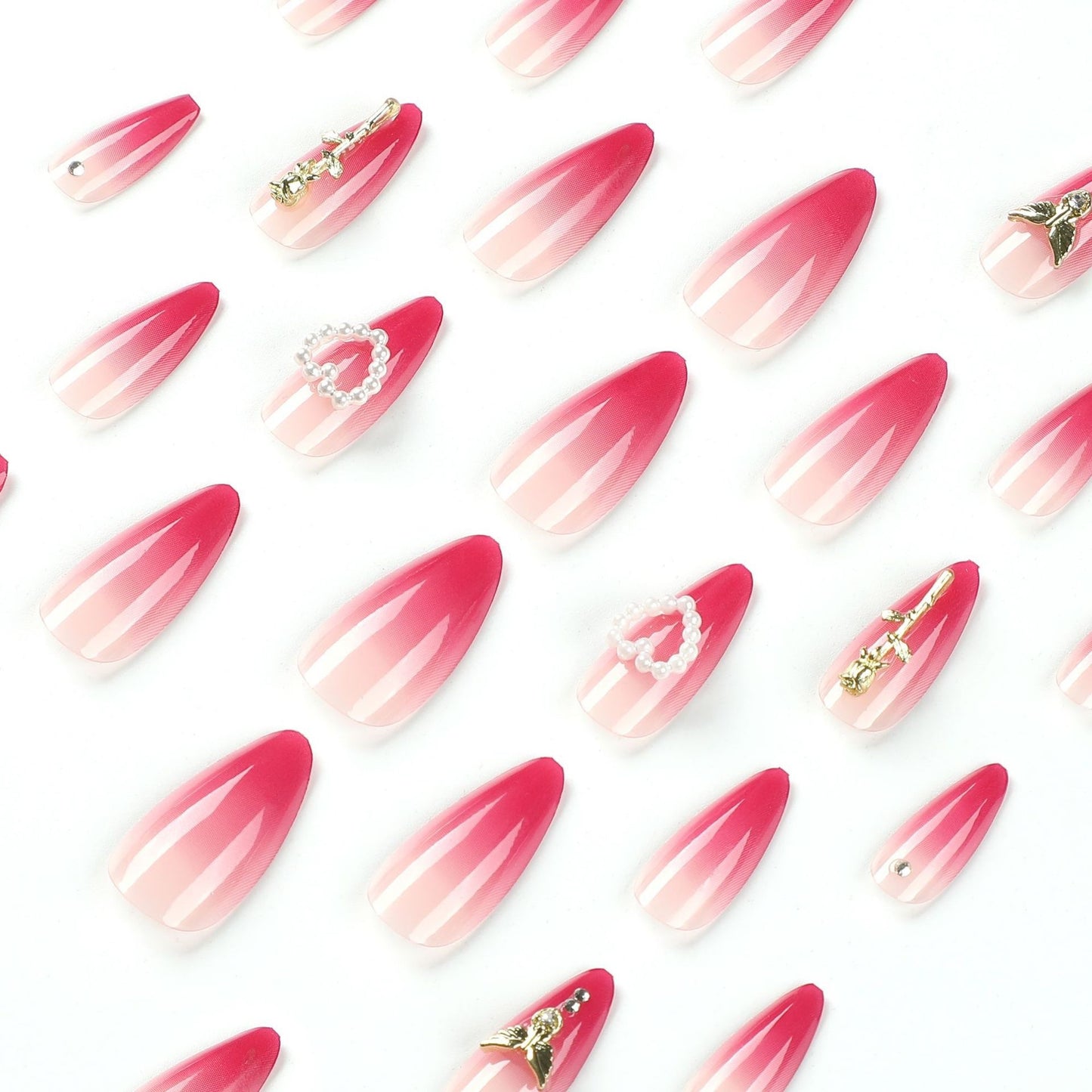 Wear Armor Red Gradient Three-dimensional Rose Pearl Fake Nails