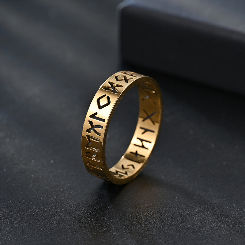 Viking Text Stainless Steel Hollow Titanium Steel Ring