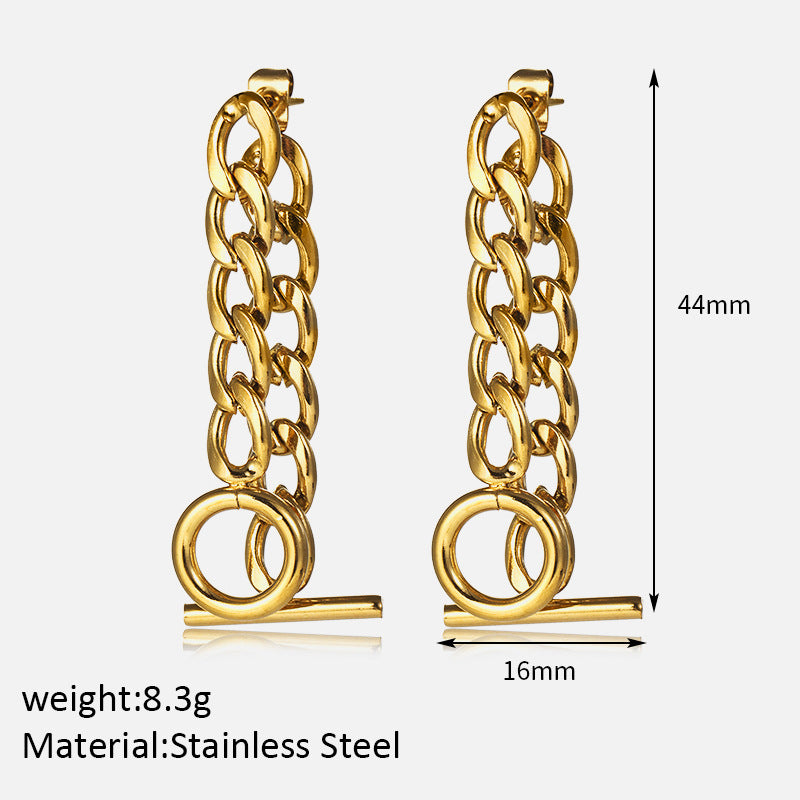 OT Buckle Stainless Steel Chain Earrings Simple Gold Plated