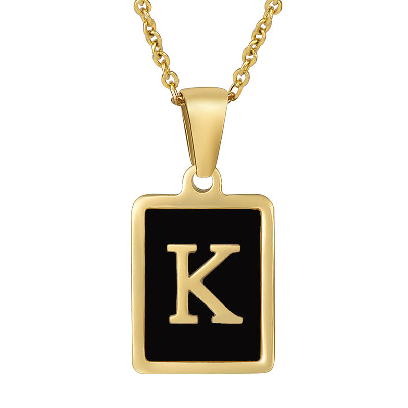 18K Gold Stainless Steel Square Letter Necklace For Women