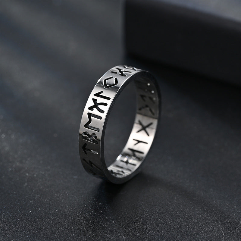 Viking Text Stainless Steel Hollow Titanium Steel Ring