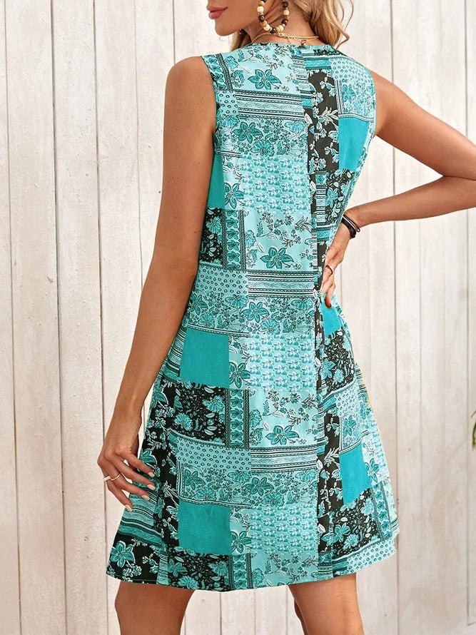 European And American Sleeveless Printed Dress