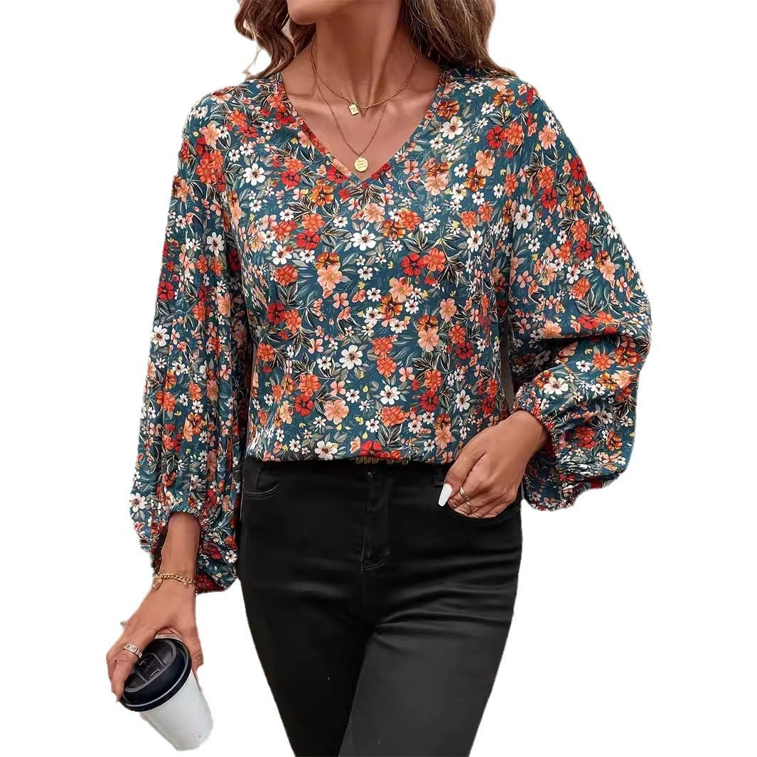 Women's V-neck Long Sleeve Shirt Autumn Women Clothing Casual