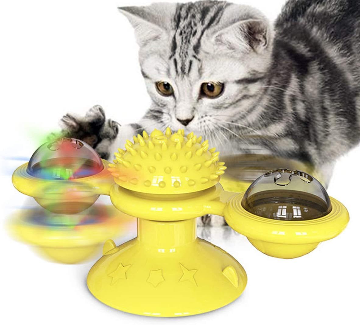 Animal Doll  Stuffed Cat Pet  Catnip Grass Toy Interactive Windmill Cat Toys With Catnip  Cat Toys For Indoor Cats Funny Kitten Toys With LED Light Ball Suction Cup Cat Nip Toy For Cat Chew Exerc