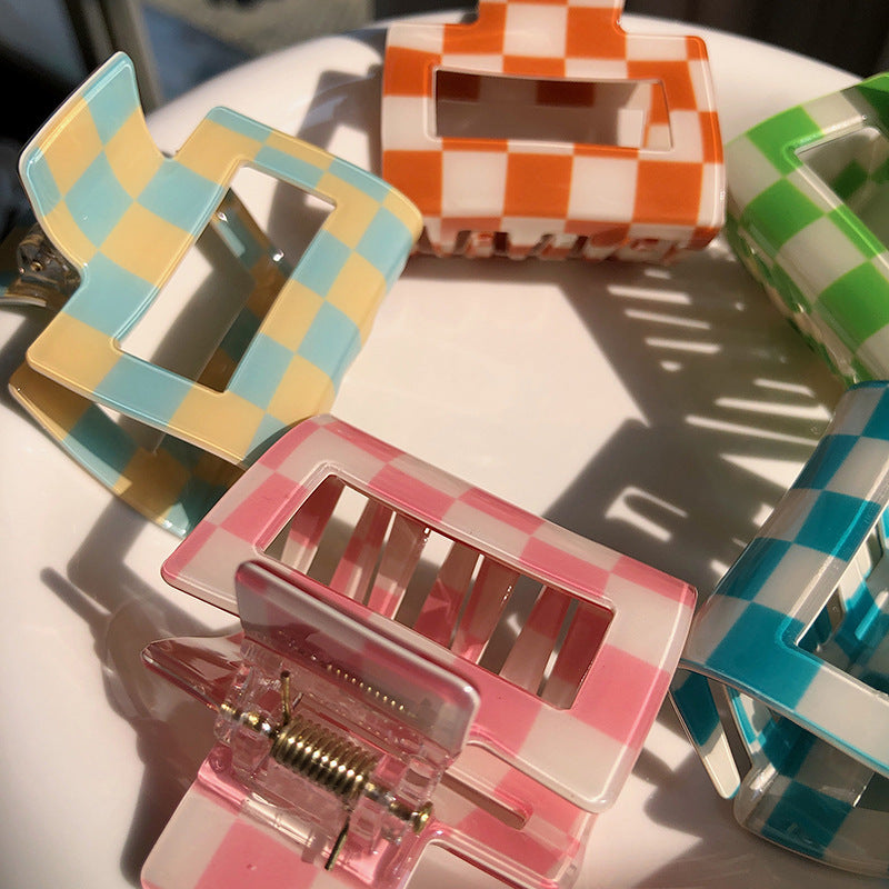 Colorful Checkerboard Grab Clips All-match Hair Grasping Simple