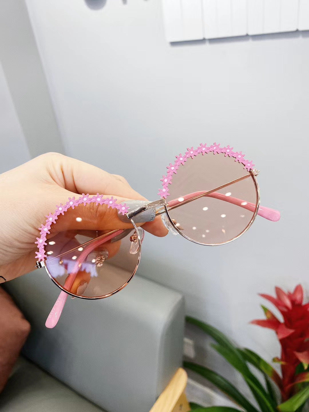 Children's Fashion Flower Sunglasses Metal Texture Kids Sunglasses