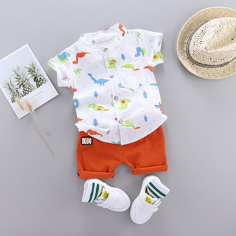 Kids Fashion All Over Print Dinosaur Short Sleeve Shirt Set