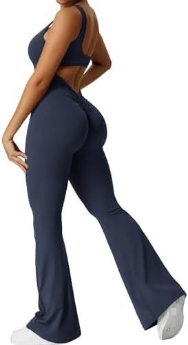 Yeoreo Women Workout Flare Jumpsuits Sexy Backless Gym Bodyc