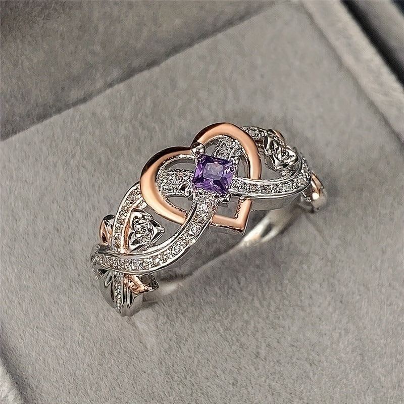 Women's Simple Heart-shaped Zircon Ring